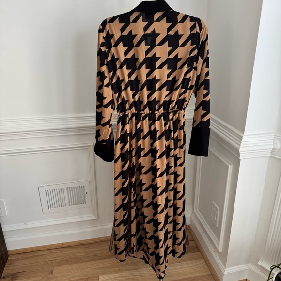 NWOT Anne Klein Houndstooth Black Brown Printed Drawstring Shirt Dress Size 6 - Picture 9 of 10